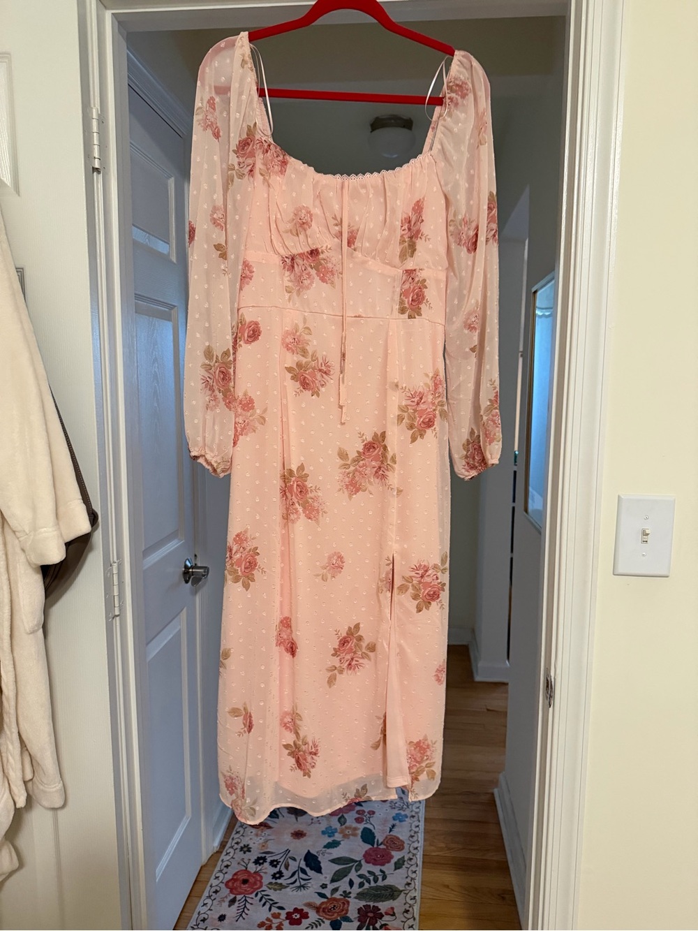 Francesca's Collections Pink Rose-Print Midi Dress